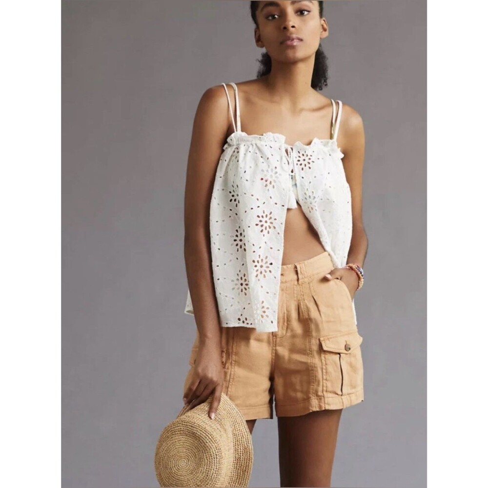 Maeve for Anthropologie Tie-Front Eyelet Lace Layer Top in White size OS